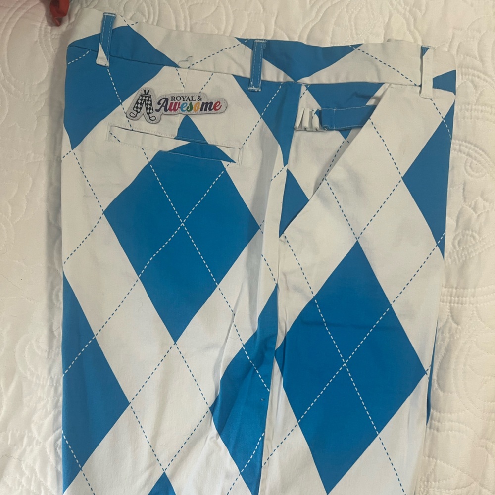Blue and White Argyle Men's golf Shorts